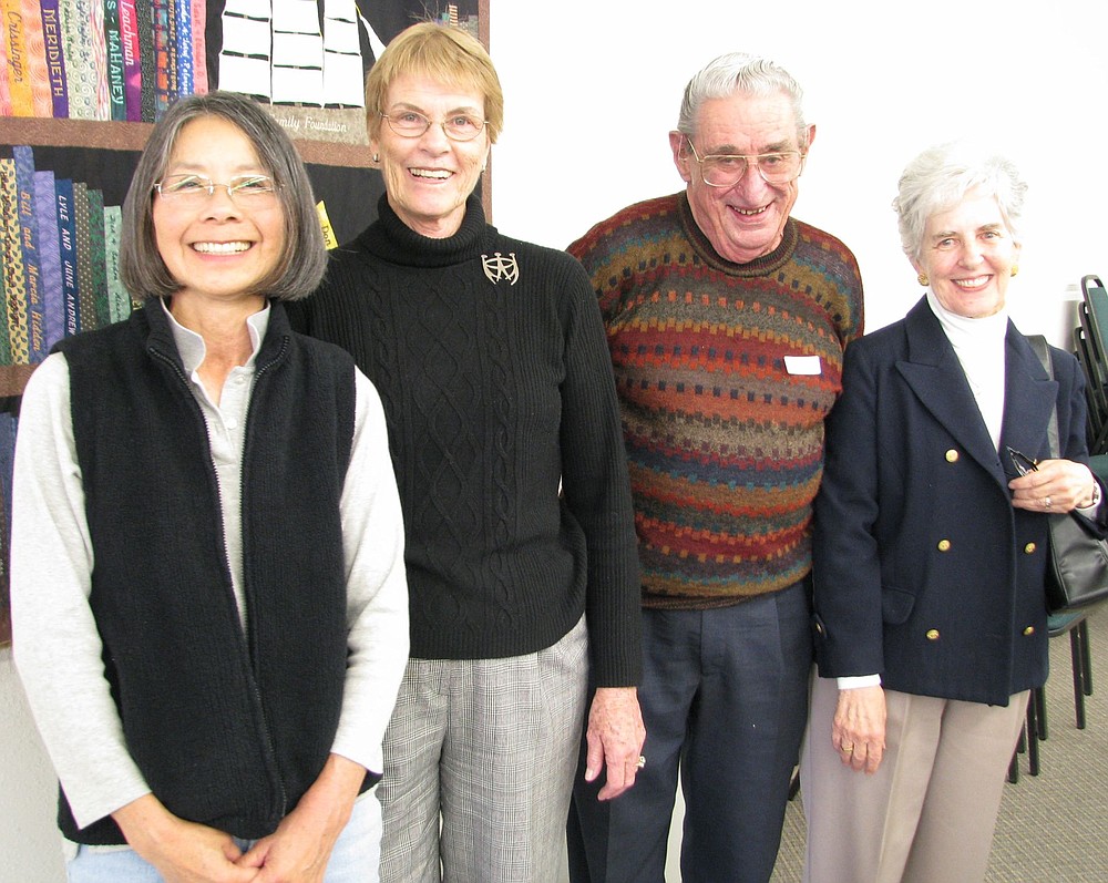 Edgewood Park: The winners in the American Association of University Women Bridge Dollars for Scholars tournament were, from left, Elsie Chan and Ann Selck, third place; Rod Schreiner, second place; and Babs Suhr, first place.