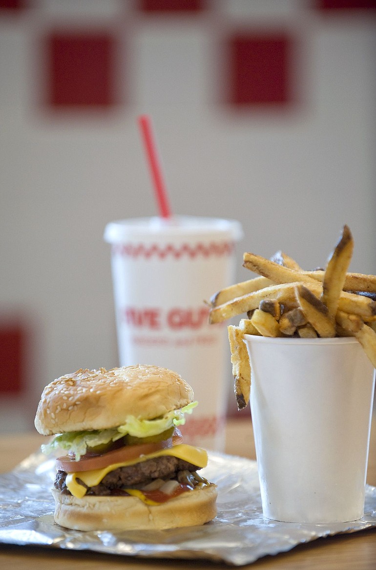 Five Guys Burger and Fries? offers a selection of burgers and toppings. The Little Cheeseburger is made with a single beef patty. The fries can be ordered Five Guys or Cajun style.