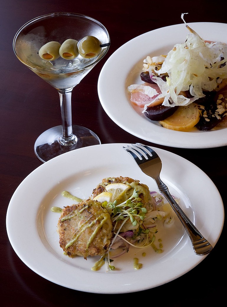 The Pan Seared Crab Cakes appetizer is among the featured items at Harwoods Martini Bar and Restaurant in Camas.