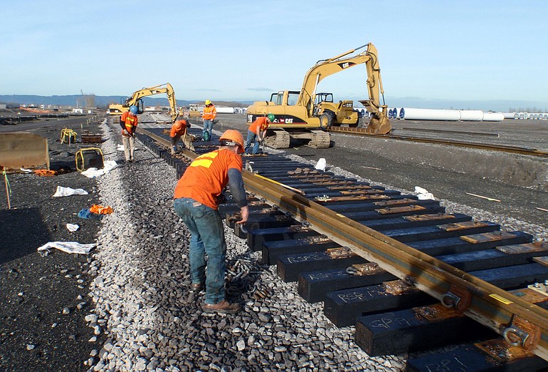 Construction is under way on the Port of Vancouver's new Terminal 5 rail loop at the former Alcoa Aluminum site.