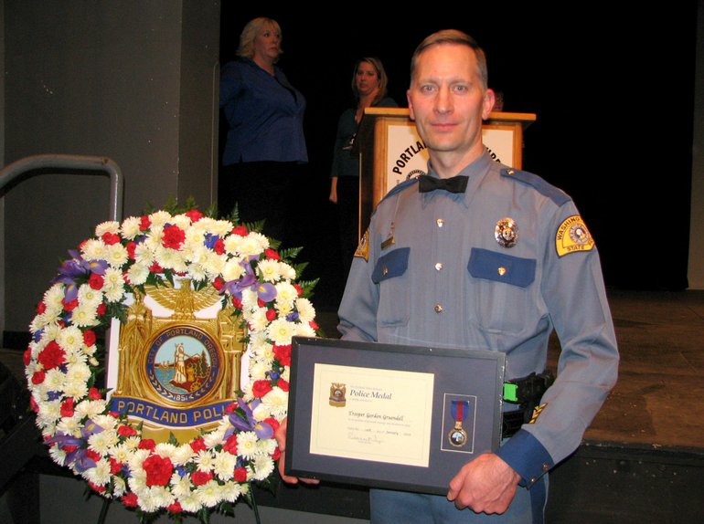 Washington State Patrol Trooper Gordon Gruendell was the recipient of Portland's Police Medal for helping an officer who was being attacked.