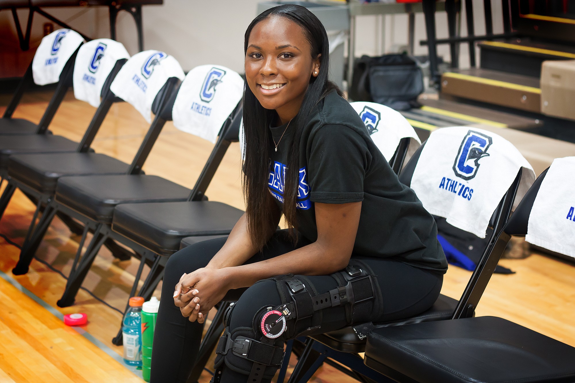 Clark captain Shantell Jackson has to endure the rest of the season in a knee brace from the bench after suffering a torn ACL and meniscus in the third game of the season.