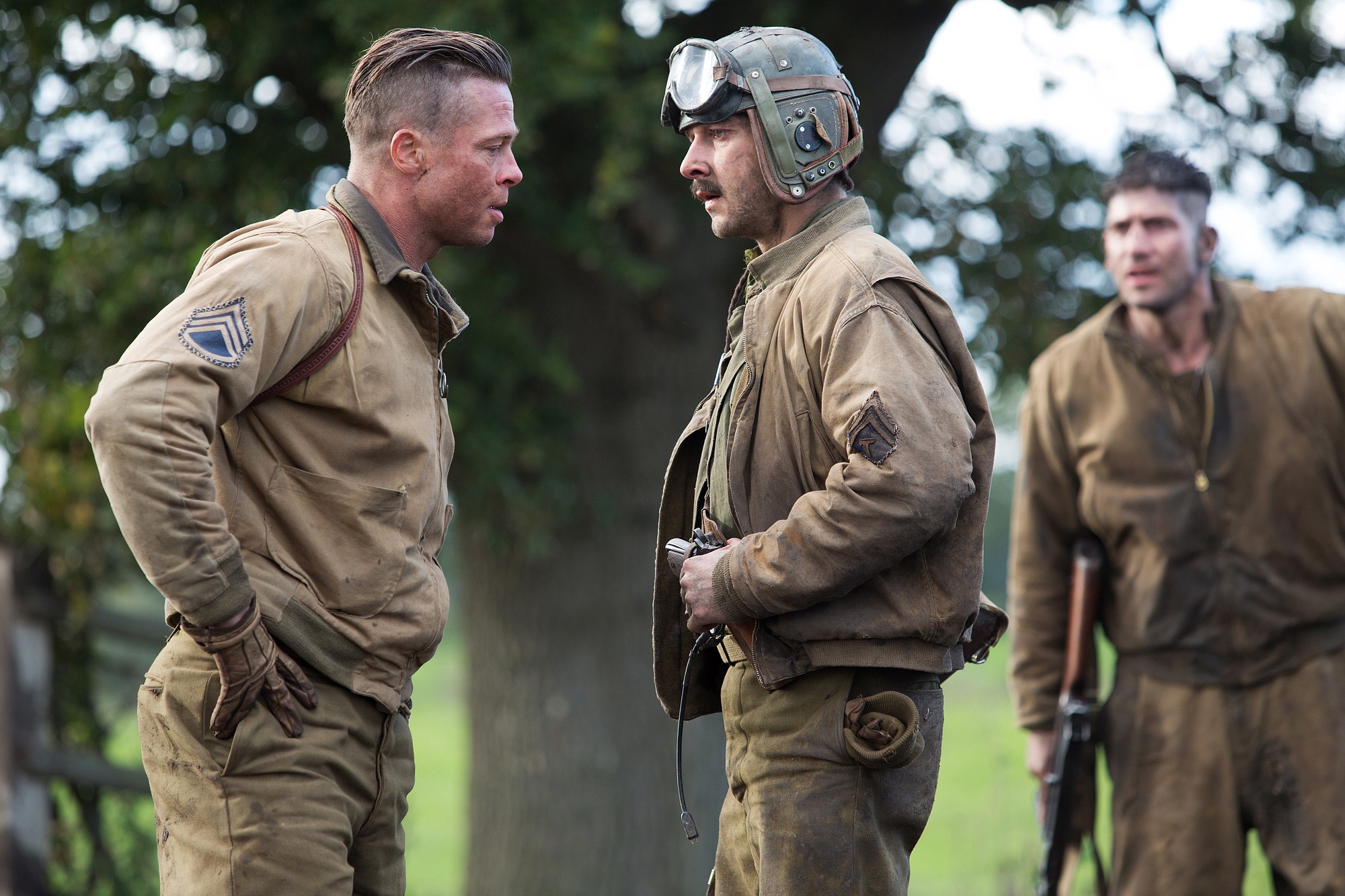 Brad Pitt, left, as Wardaddy, and Shia LaBeouf as Boyd &quot;Bible&quot; Swan, in a scene from Columbia Pictures' &quot;Fury.&quot;