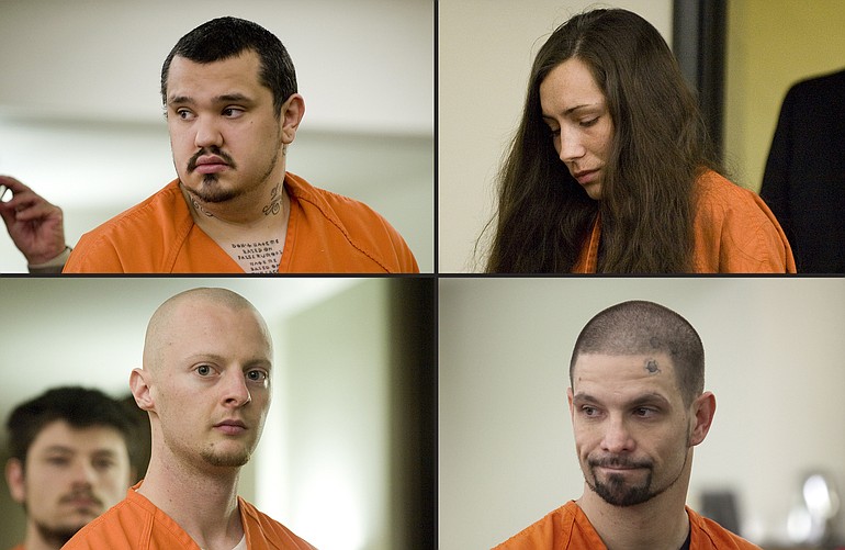Garold Jacobsen, clockwise from top left, Minna Long, Joshua McAlexander and Douglas Marquis were sentenced to a combined 73 years in prison for their varying roles in a home-invasion robbery that ended in the killing of a Vancouver man.