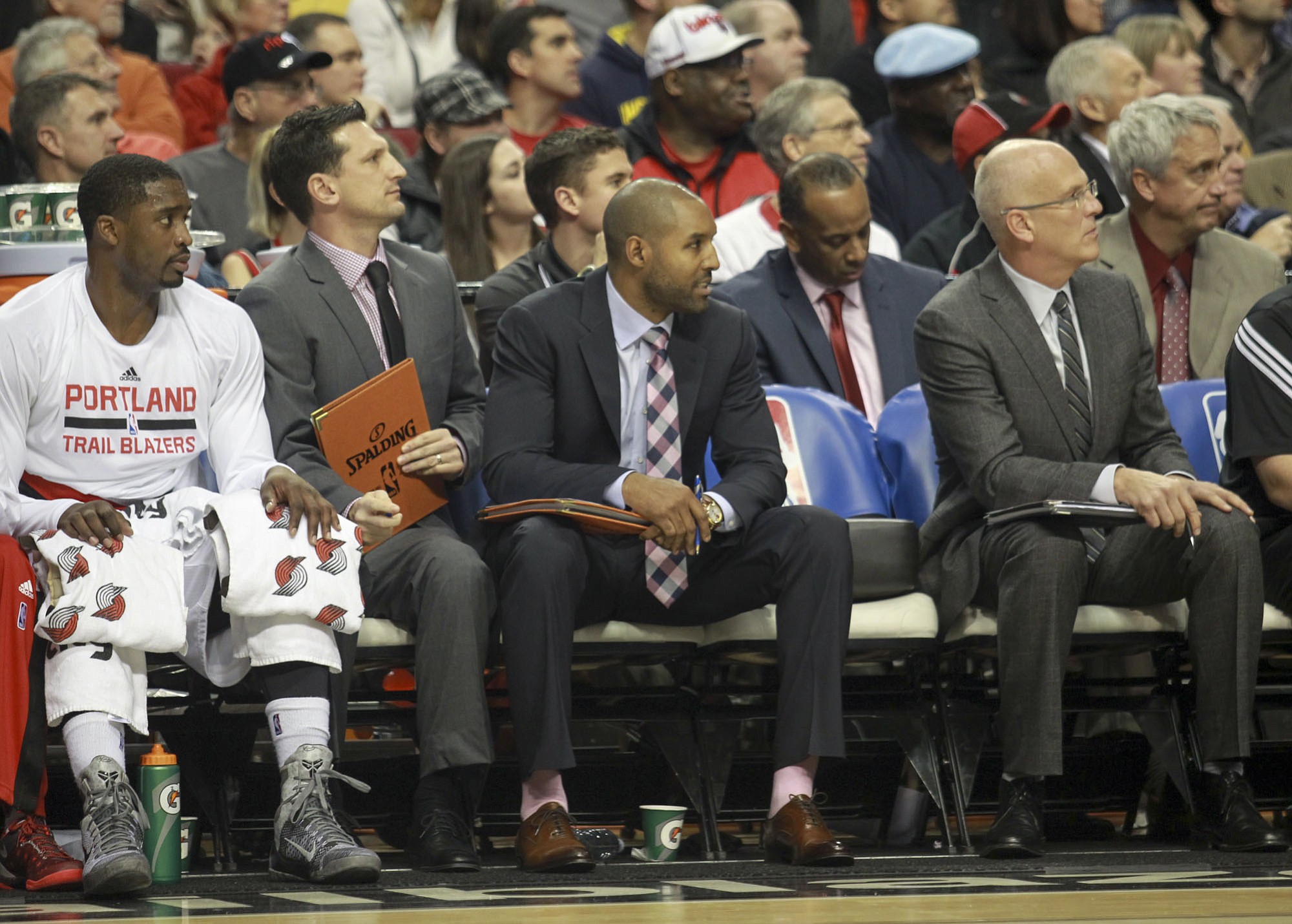 Portland Trail Blazers assistant coaches during a game at the Moda Center in Portland on Wednesday, January 14, 2015.