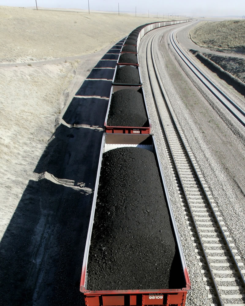 A train loaded with coal travels through northeast Wyoming near Gillette in 2006.
