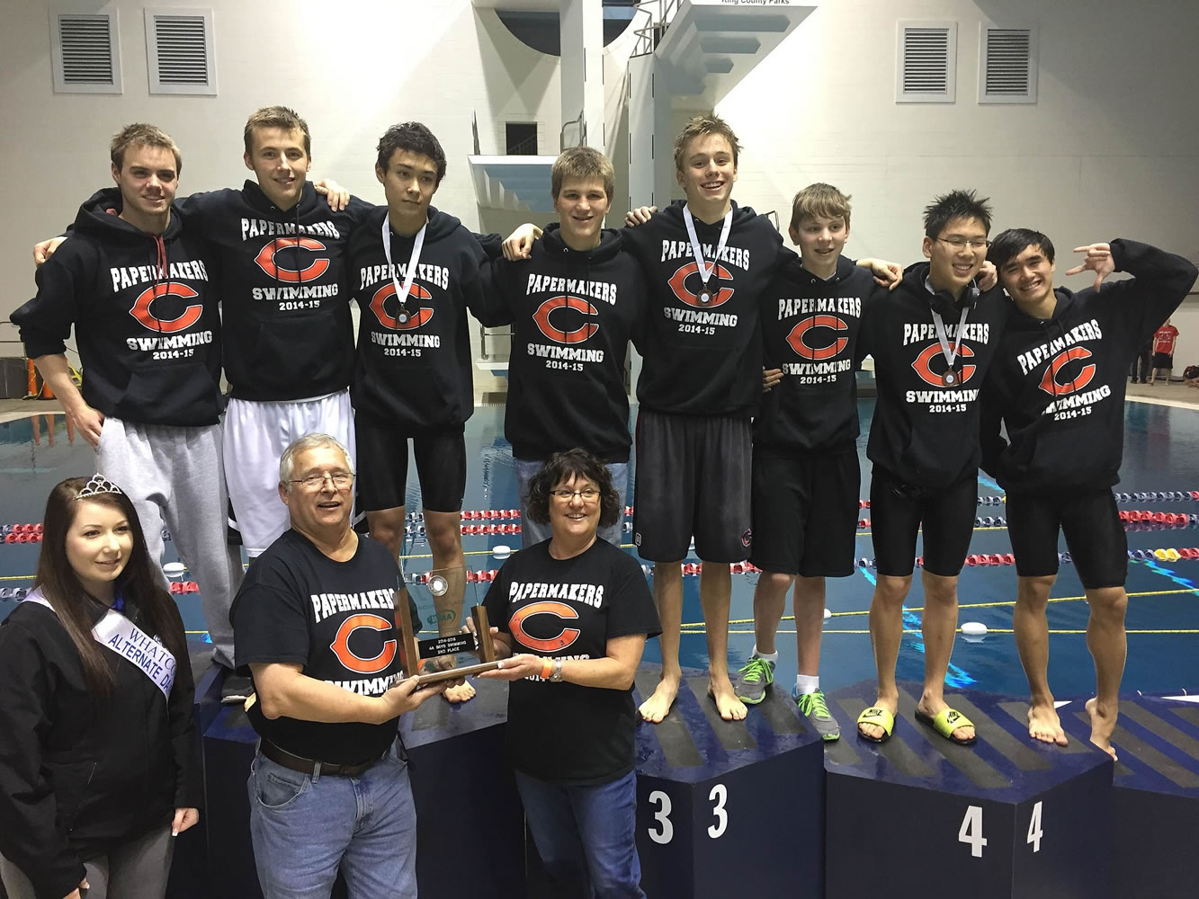 The Camas boys swim team placed second at the 4A state championship in Federal Way on Saturday, Feb.