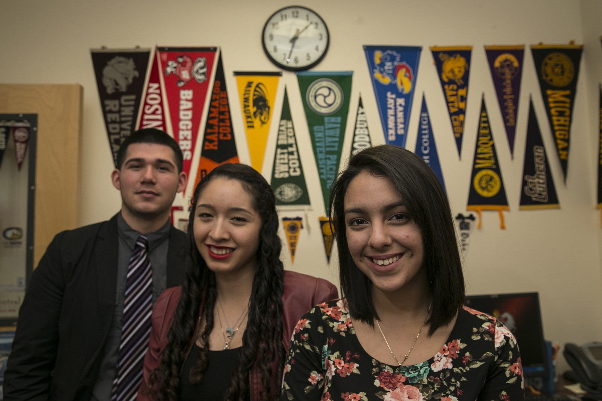 College-bound Arleta High School seniors Marc Ruelas, 17, Jazmin Vaiz, 17, and Faviola Saucedo, 18, of Los Angeles participated in early admission programs that allow students to apply for colleges early -- usually in November -- and receive an early decision.
