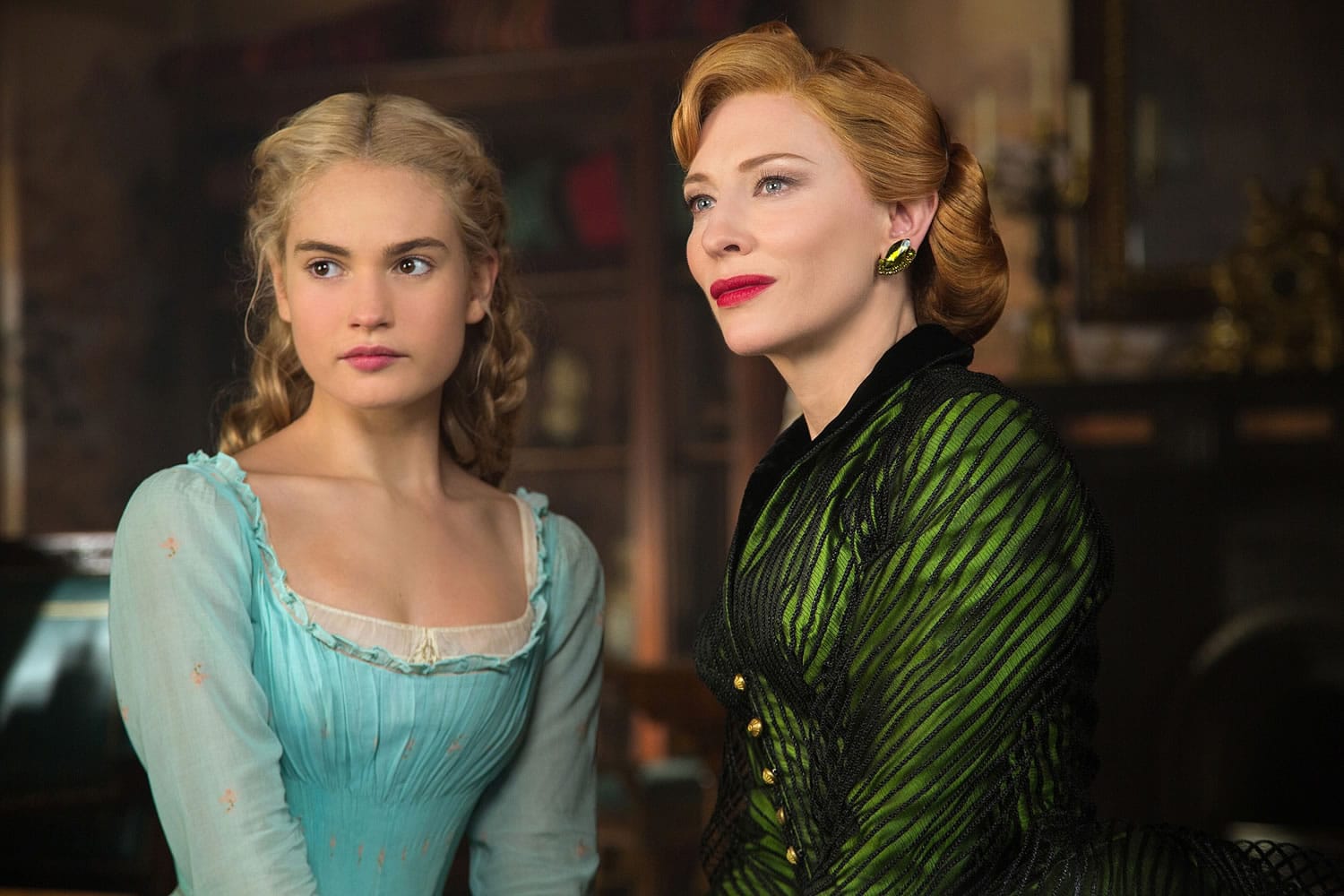 Lily James is Cinderella and Cate Blanchett is the Stepmother in Disney's live-action feature &quot;Cinderella.&quot;
