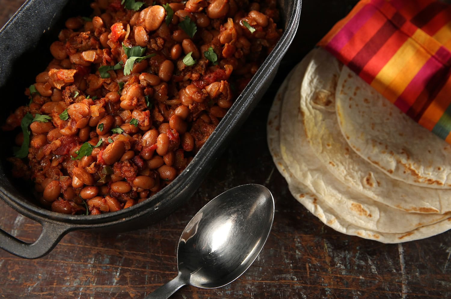 Charro beans derive their flavor from bacon, Mexican chorizo and jalapeno.