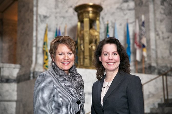 Rep. Liz Pike, R-Camas, and Sen. Ann Rivers, R-La Center, seen in June 2014 in the rotunda of the Washington Capitol, are working with Rep.