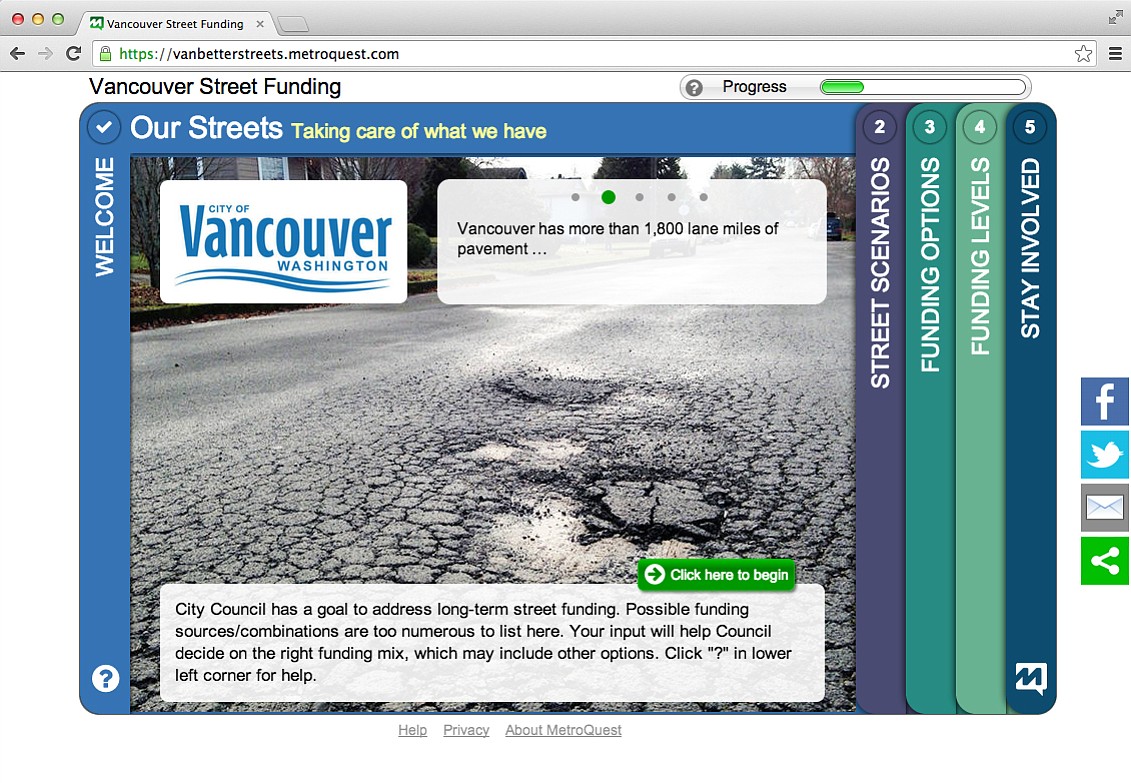 / https://vanbetterstreets.metroquest.com
The city of Vancouver has set up an online tool to receive opinions about ways to fund street work.