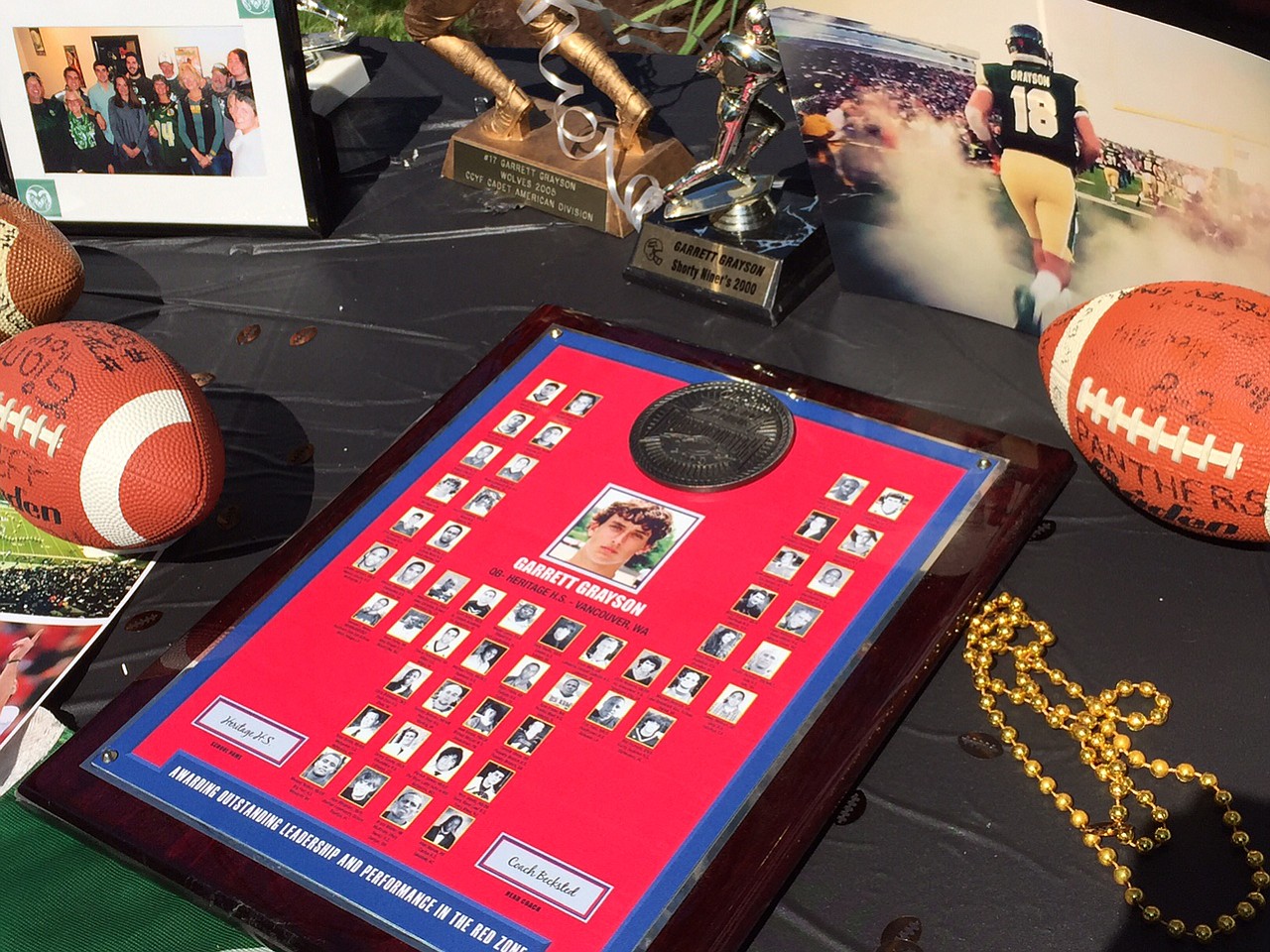 Mementoes from Garrett Grayson's youth and high school football days were on display Saturday at a party in Orchards. Grayson gathered with friends and relatives to celebrate him being drafted by the New Orleans Saints on Friday.