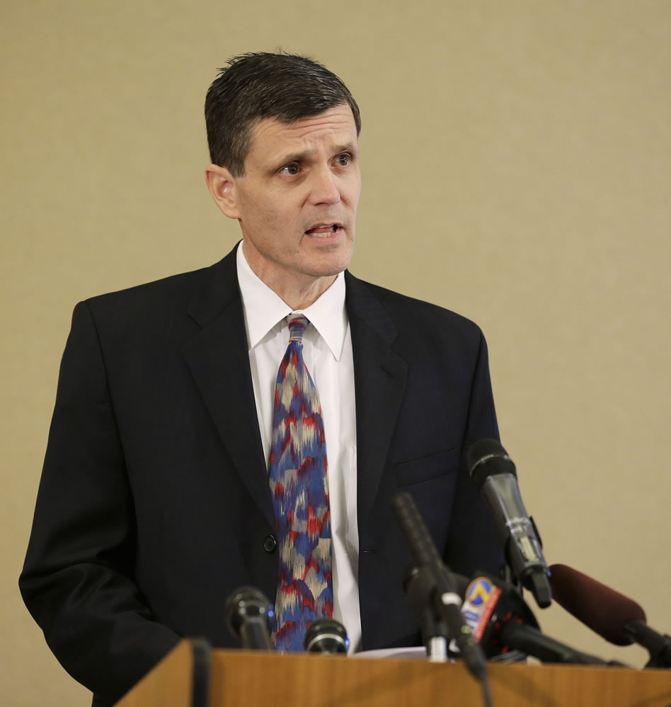 Associated Press files
Former Washington State Auditor Troy Kelley speaks at a news conference April 16 in Tacoma.