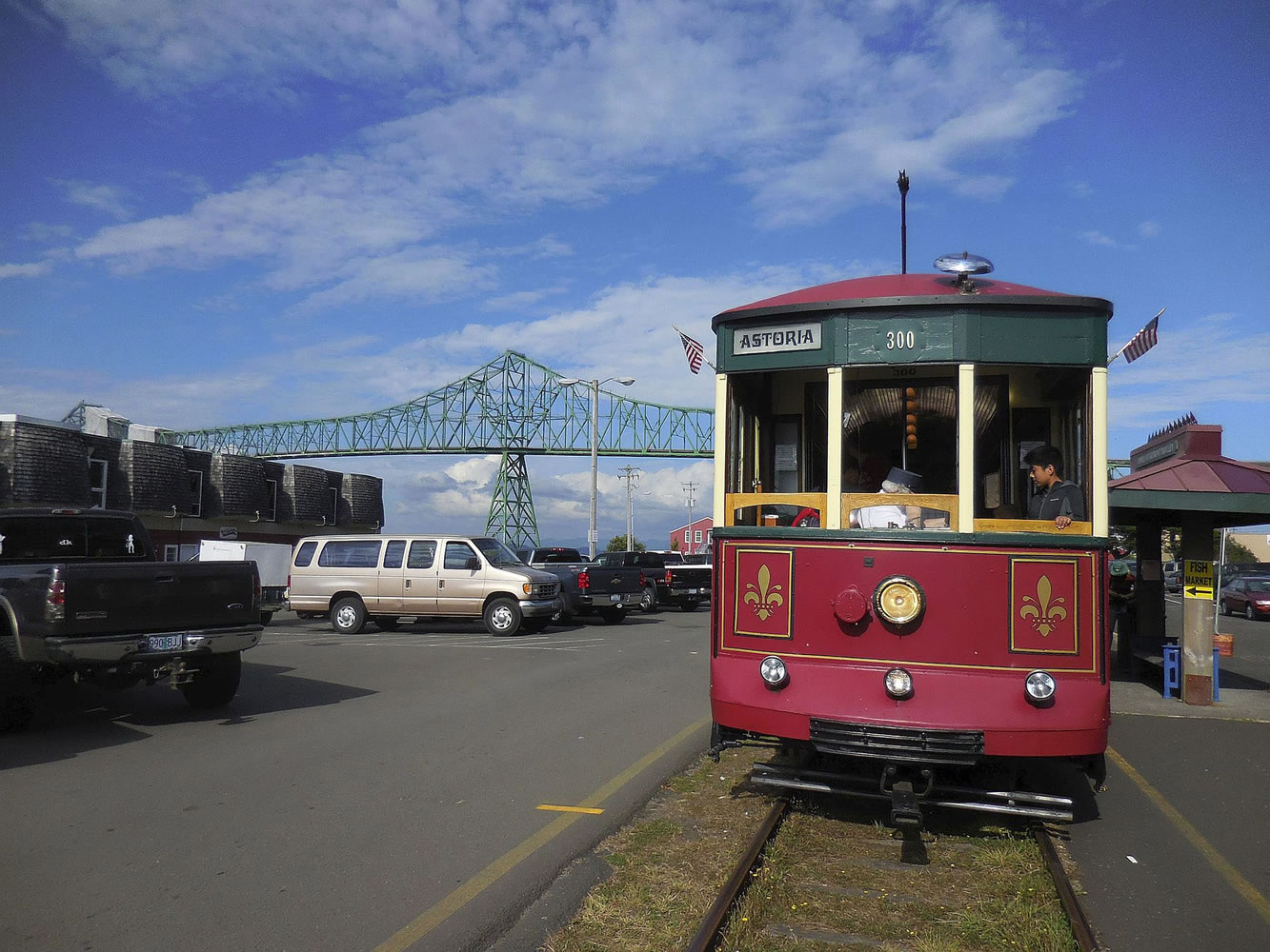 Rob Owen/Pittsburgh Post-Gazette
A 1913 trolley travels along Astoria's riverfront, zipping between canneries and past barking sea lions.