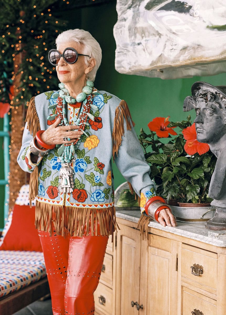 Bruce Weber/Magnolia Pictures
Resplendent nonagenarian Iris Apfel shows how to make her designs work in &quot;Iris,&quot; a documentary by the late Albert Maysles.