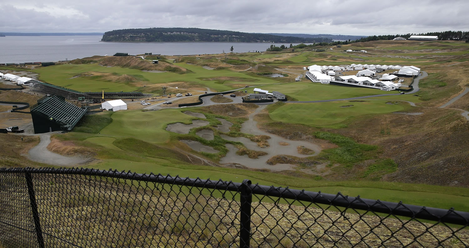 Pavilions and other structures for the upcoming U.S. Open golf championship are already in place at Chambers Bay Golf Course in University Place.