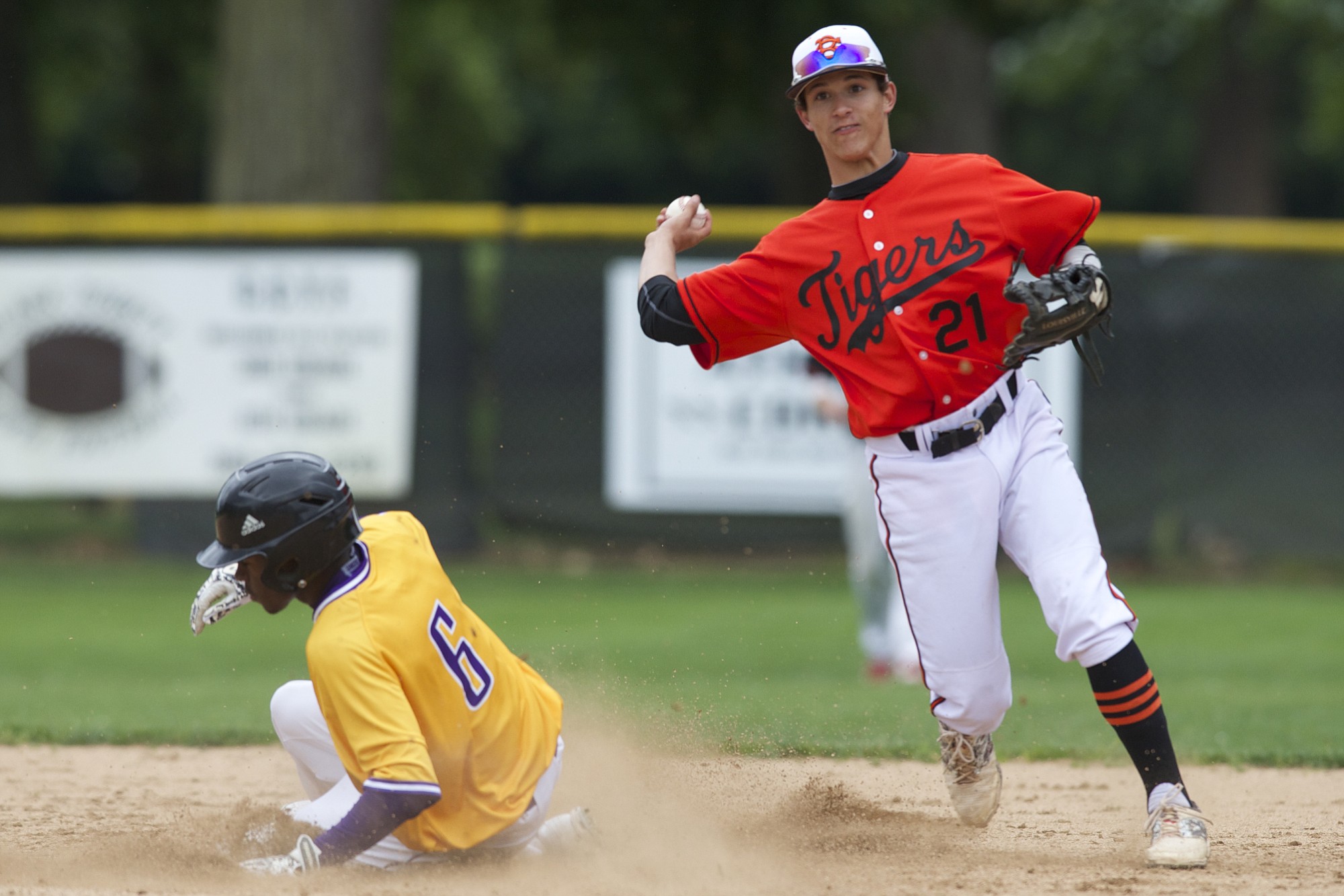 Battle Ground shortstop Colin Rubino makes a play at second during the Southwest Washington High School all-star baseball game at Propstra Stadium, Wednesday, June 3, 2015.