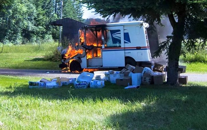 A mail truck caught fire Friday morning in north Clark County.