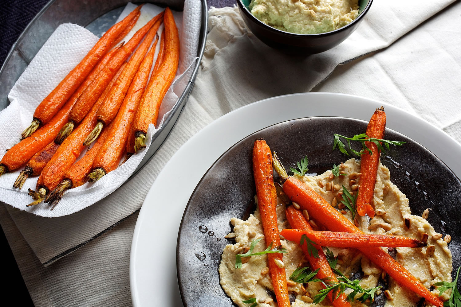 Hummus Plate With Cumin-Roasted Carrots.