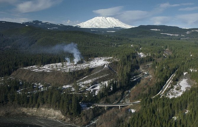 About 80 percent of Skamania County is owned by the federal government in the form of the Gifford Pinchot National Forest. Another 10 percent of the county is commercial timberland, including much of the area around Swift Reservoir, shown here. Skamania County leaders have called for a boost in timber harvests to increase their dramatically slashed tax revenues. County commissioners have declared a &quot;state of emergency,&quot; decrying what they describe as mismanagement of federal forestland that they say has hamstrung the financially battered county and created extreme fire danger. Just 2 percent of the county is in private residential or commercial use, which generates property taxes, and that could change. Just last week, county commissioners sent a letter to the forest service opposing the proposed purchase of about 3,000 acres of private timberland that was recently harvested near Mount St.