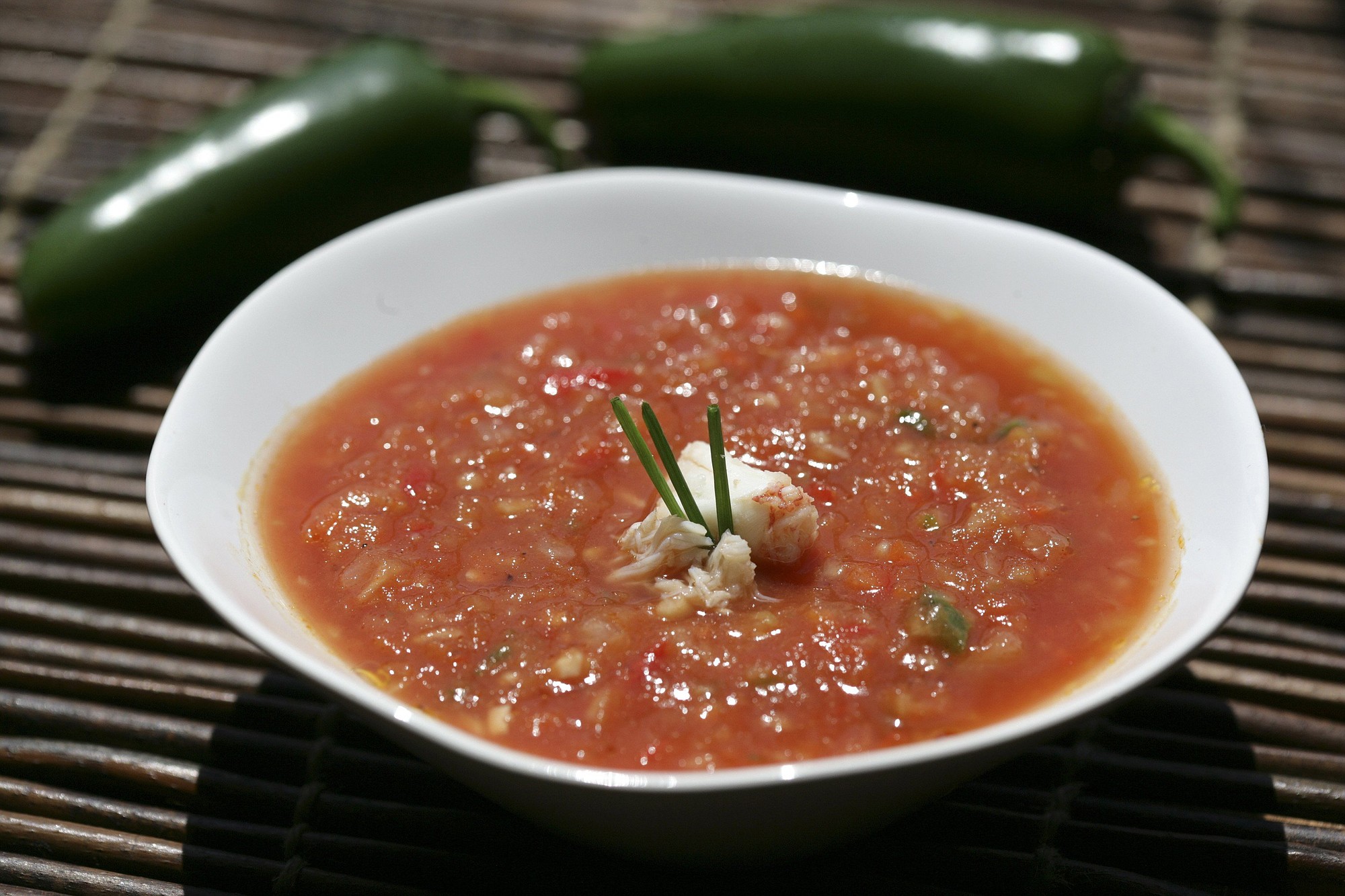 Crab and Chili Pepper Gazpacho makes for a cool summertime soup.
