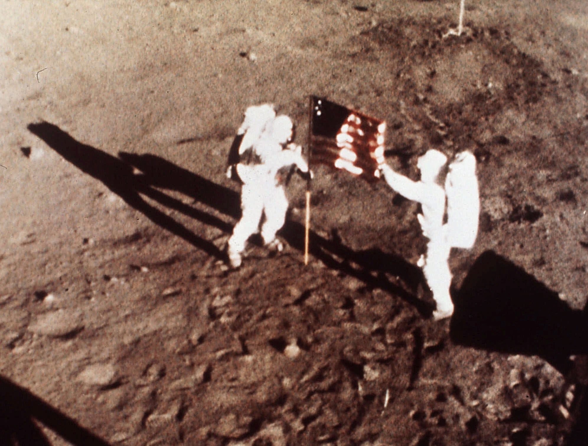 NASA
Apollo 11 astronauts Neil Armstrong and Edwin E. u201cBuzzu201d Aldrin plant the U.S. flag on the lunar surface on July 20, 1969.