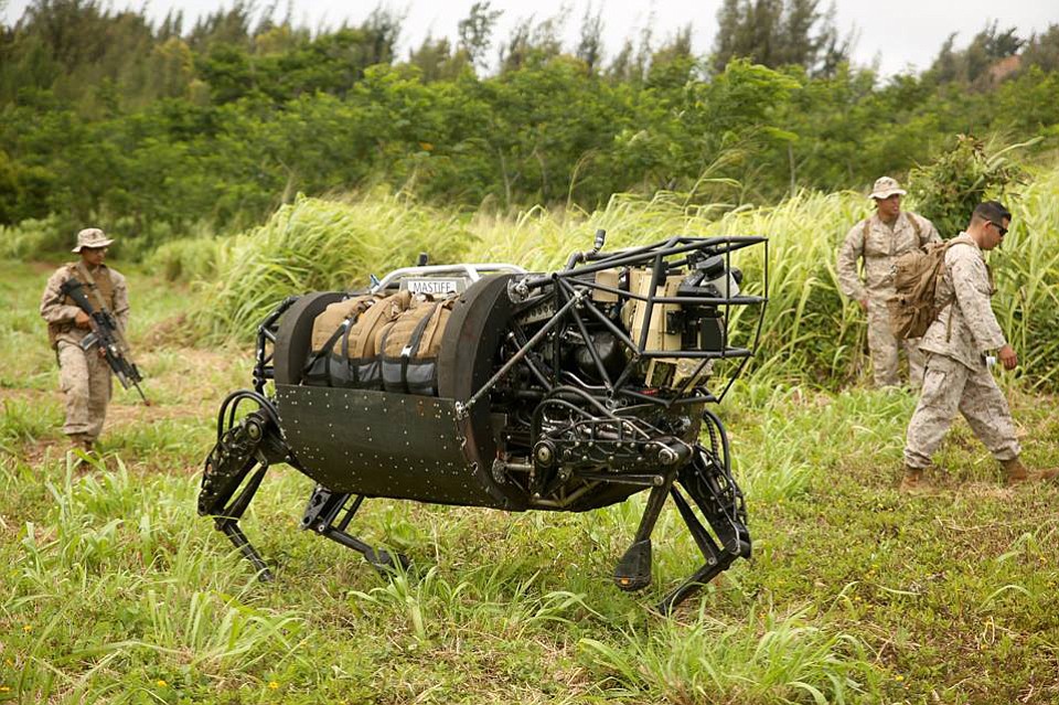 The Legged Squad Support System (LS3) walks around the Kahuku Training Area in Hawaii on July 10 during the Rim of the Pacific 2014 exercise. The LS3 is experimental technology being tested by the Marine Corps Warfighting Lab.