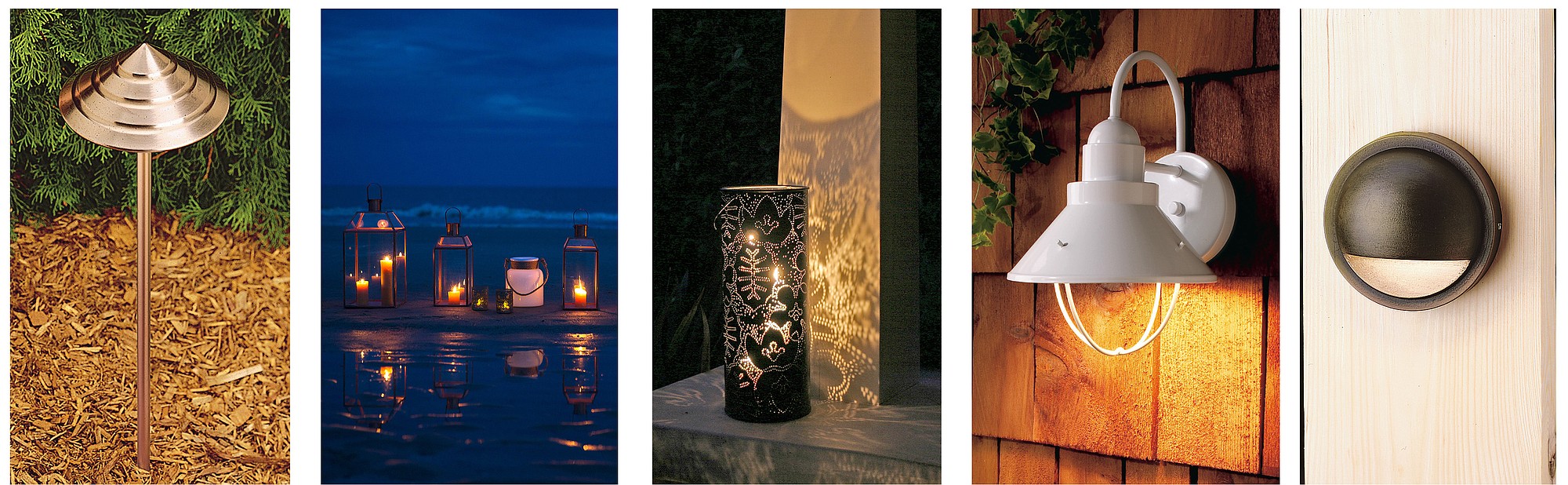 The Washington Post
Outdoor lighting can have a dramatic impact on landscaping. Some outdoor lighting options include, from left, Kichleru2019s copper path lights, Terrainu2019s copper Mansard lanterns, NotNeutralu2019s Season metal lantern, Plow &amp; Hearthu2019s Old Brooke light and Kichleru2019s cast-brass deck light.