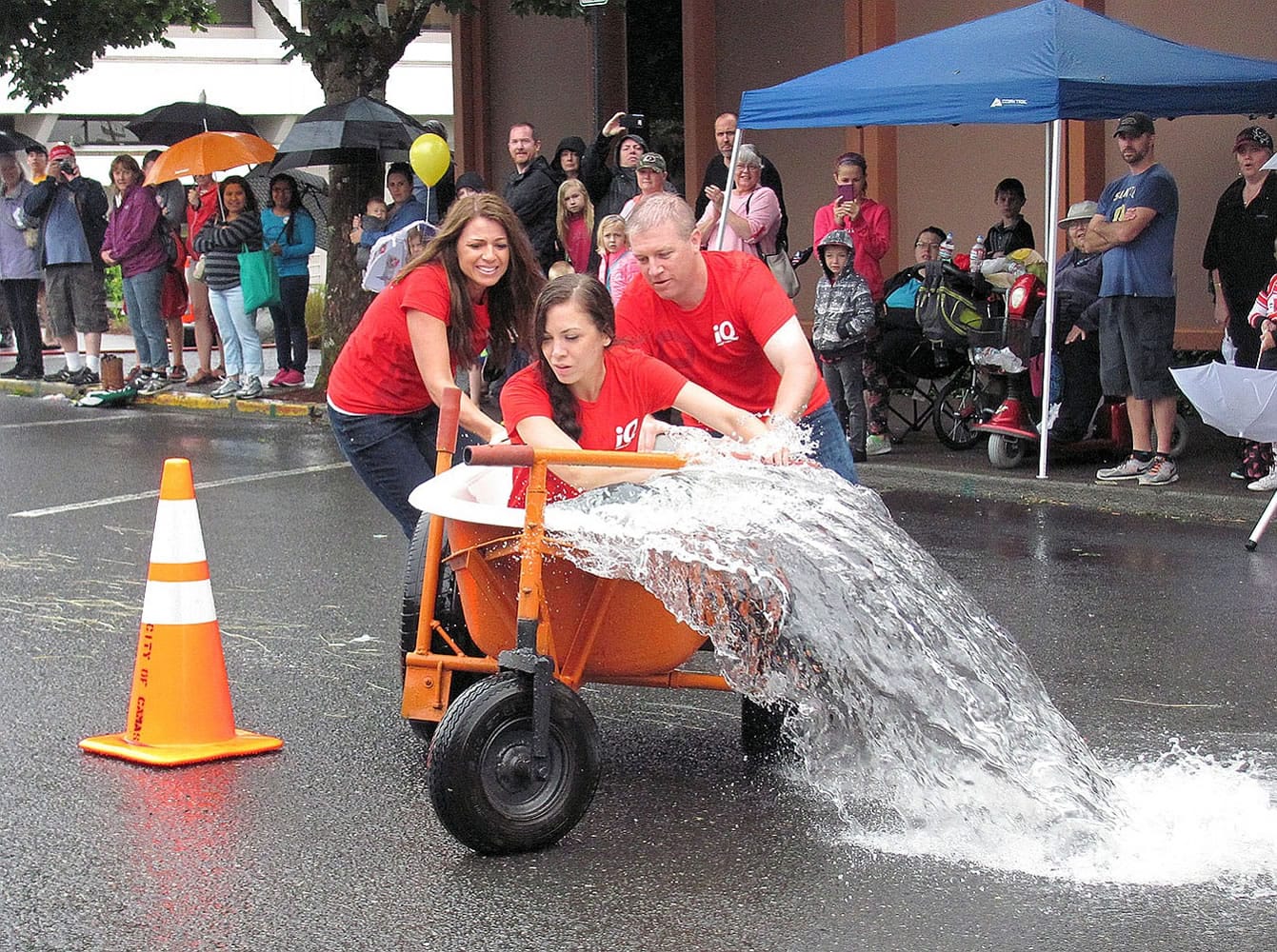 After its first bathtub came apart, the iQ Credit Union team posted a time of 14.81 seconds on the race course in downtown Camas.