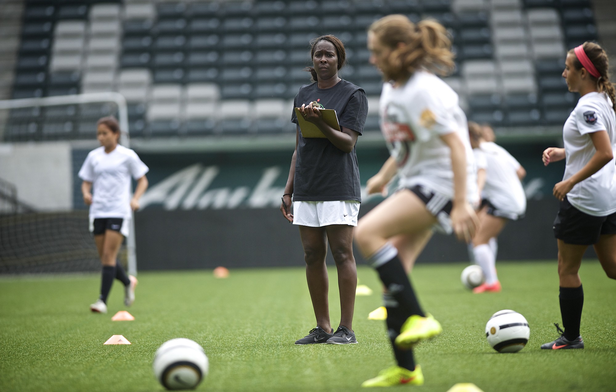 Coaching the new Thorns FC Academy, here at Providence Park in Portland, is just one part of Tina Ellertson's life after her professional playing career.