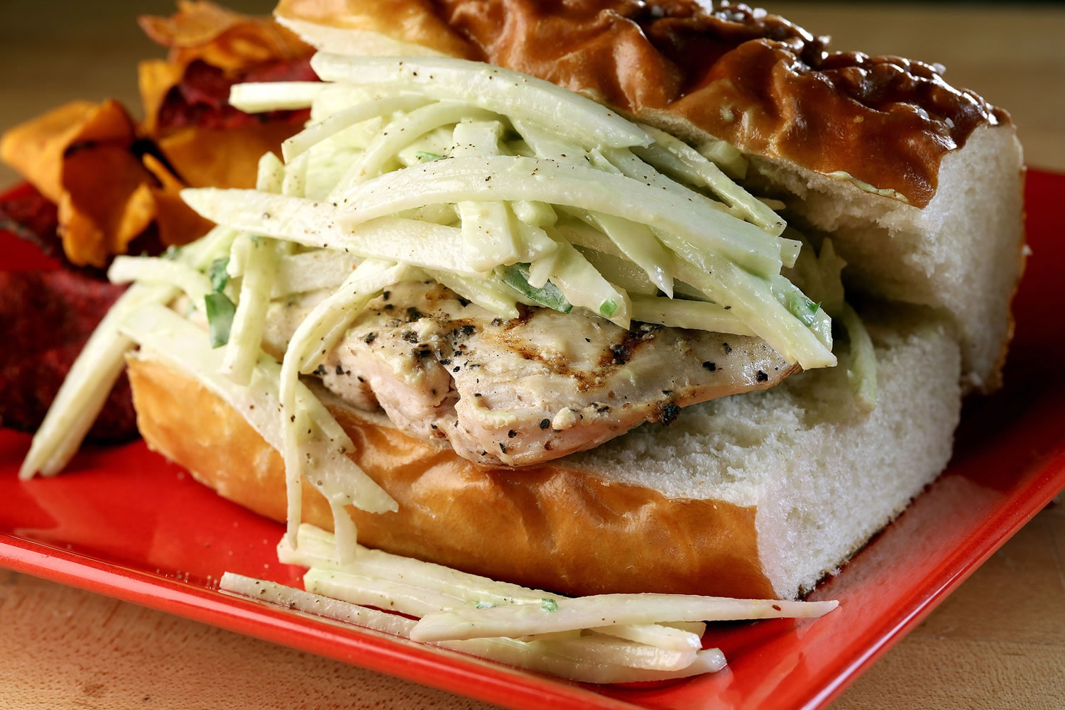 Pile this slaw on a chicken sandwich and enjoy.