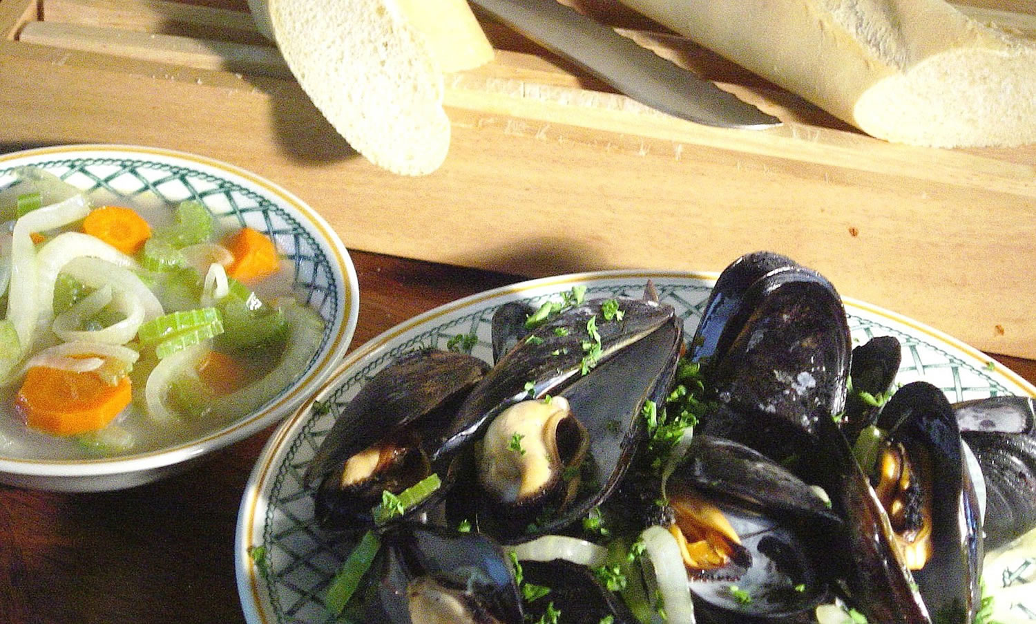 Moules a la Mariniere, or mussels in white wine.