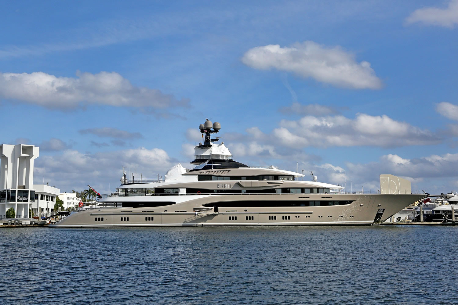 It's the largest yacht ever to dock at Fort Lauderdale's iconic Bahia Mar marina: a 312-footer named Kismet associated with Pakistani-American billionaire Shahid Khan, owner of the Jacksonville Jaguars professional football team.