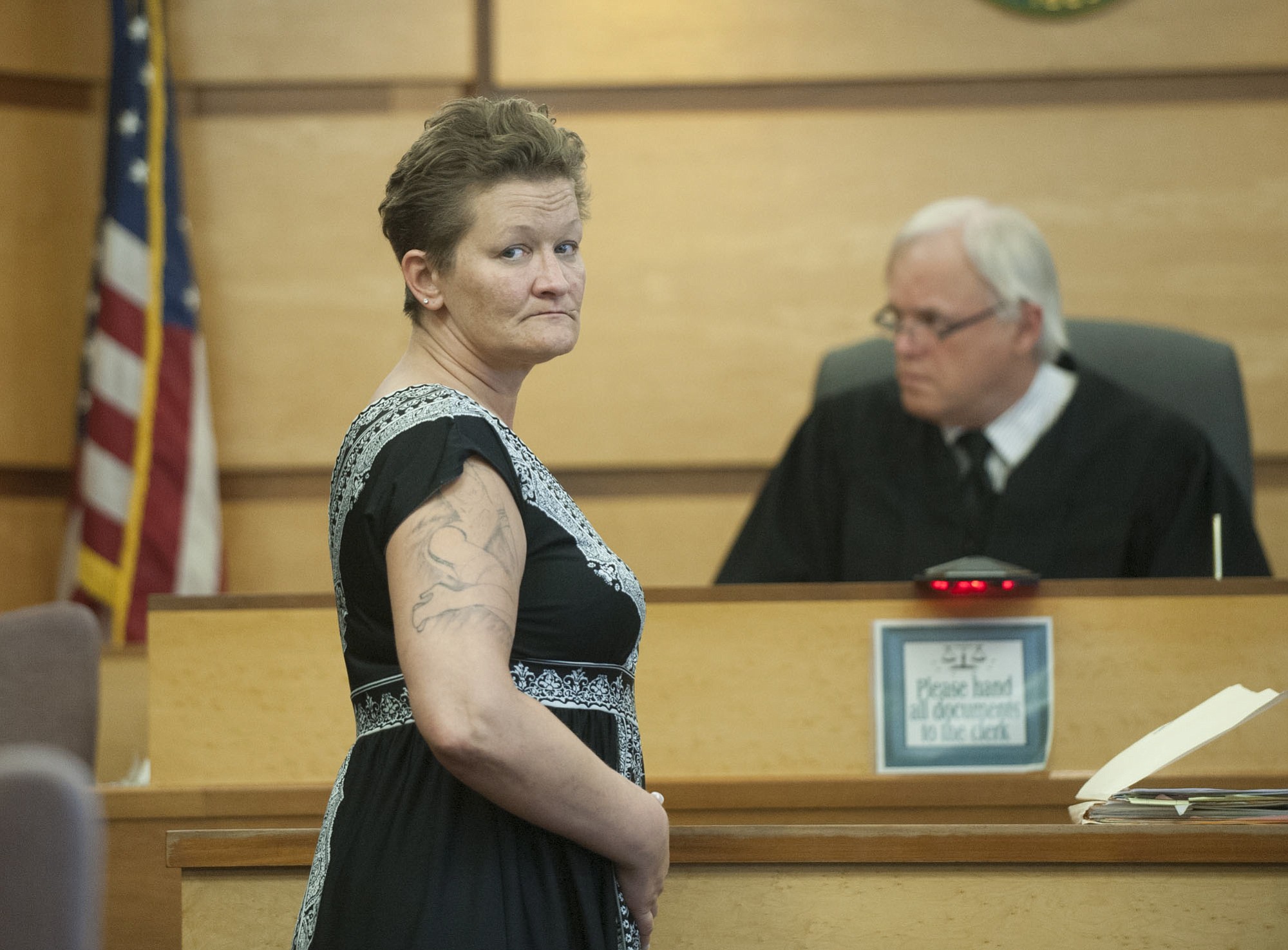 Karin Renae Cole, 47, appears in Clark County Superior Court on July 30 to change her plea to guilty on two counts of possession of methamphetamine with intent to deliver.
