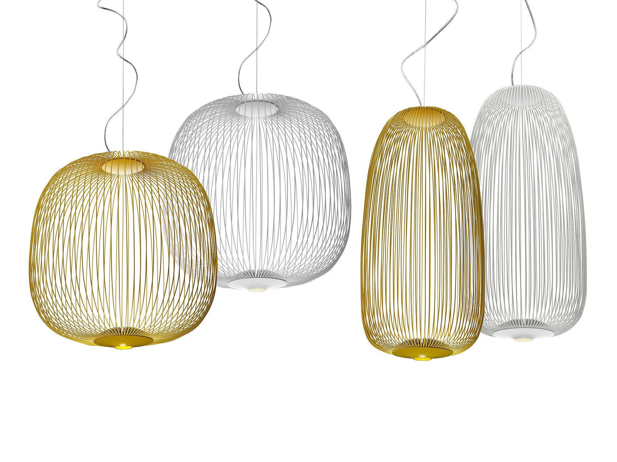 Foscarini's Spokes lamps come in two shapes and two colors (white and mustard).