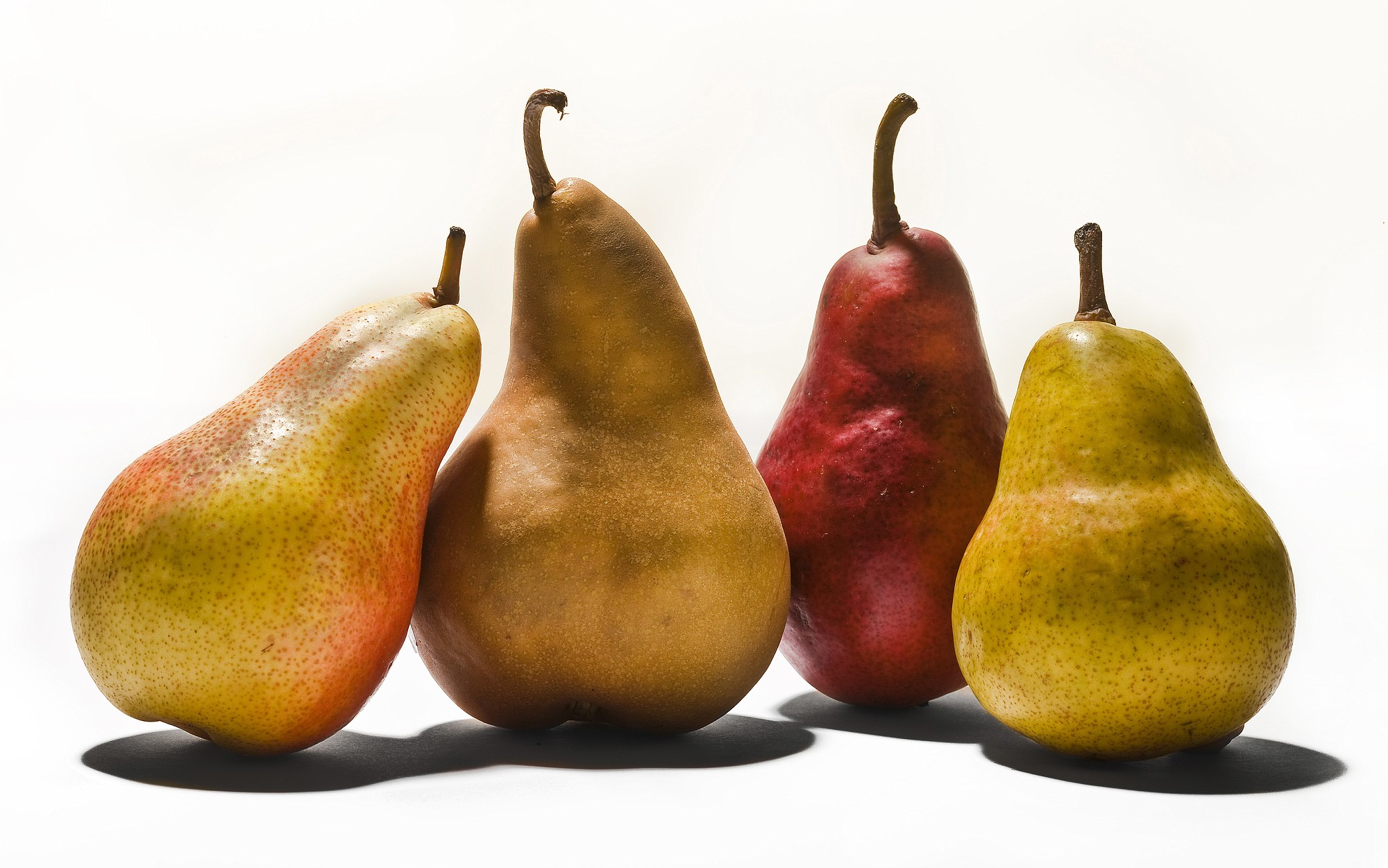 Bill Hogan 
 Chicago Tribune 
 The pears are, from left, Forelle, Bosc, red and Bartlett. 
 ---