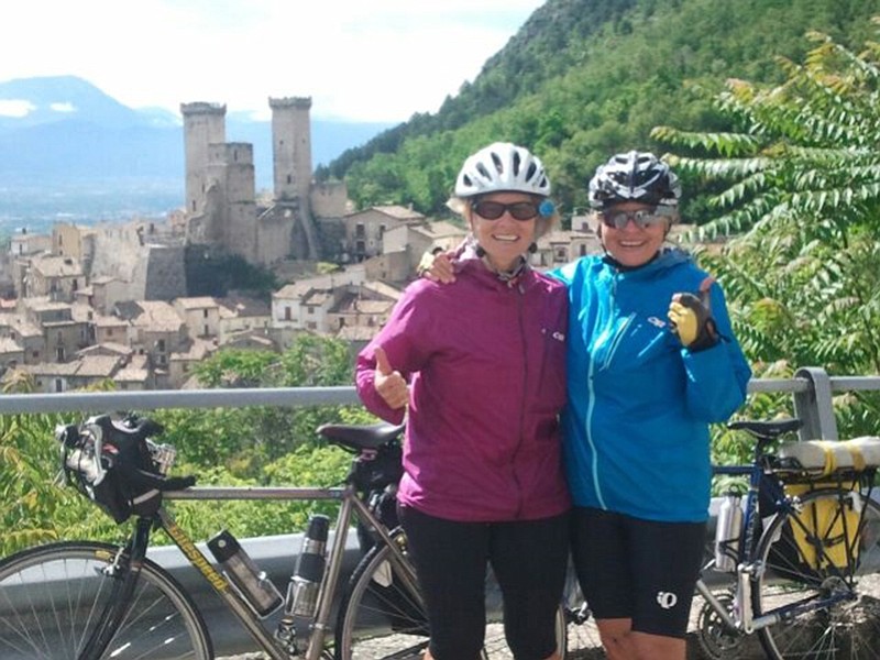 Courtesy of Cindi Rauch
Cindi Rauch, left, and Patty Holt cycled over Leonardo Pass above Pacentro, a medieval village in Abruzzo, Italy, over the summer.