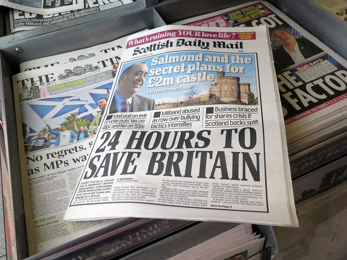 Wednesday's Scottish newspaper headlines note the drama looming for today's vote on independence.