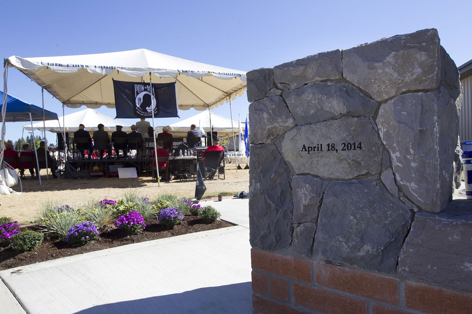 The POW/MIA memorial at the Armed Forces Reserve Center in Vancouver is built of local rock, each stone representing a person.