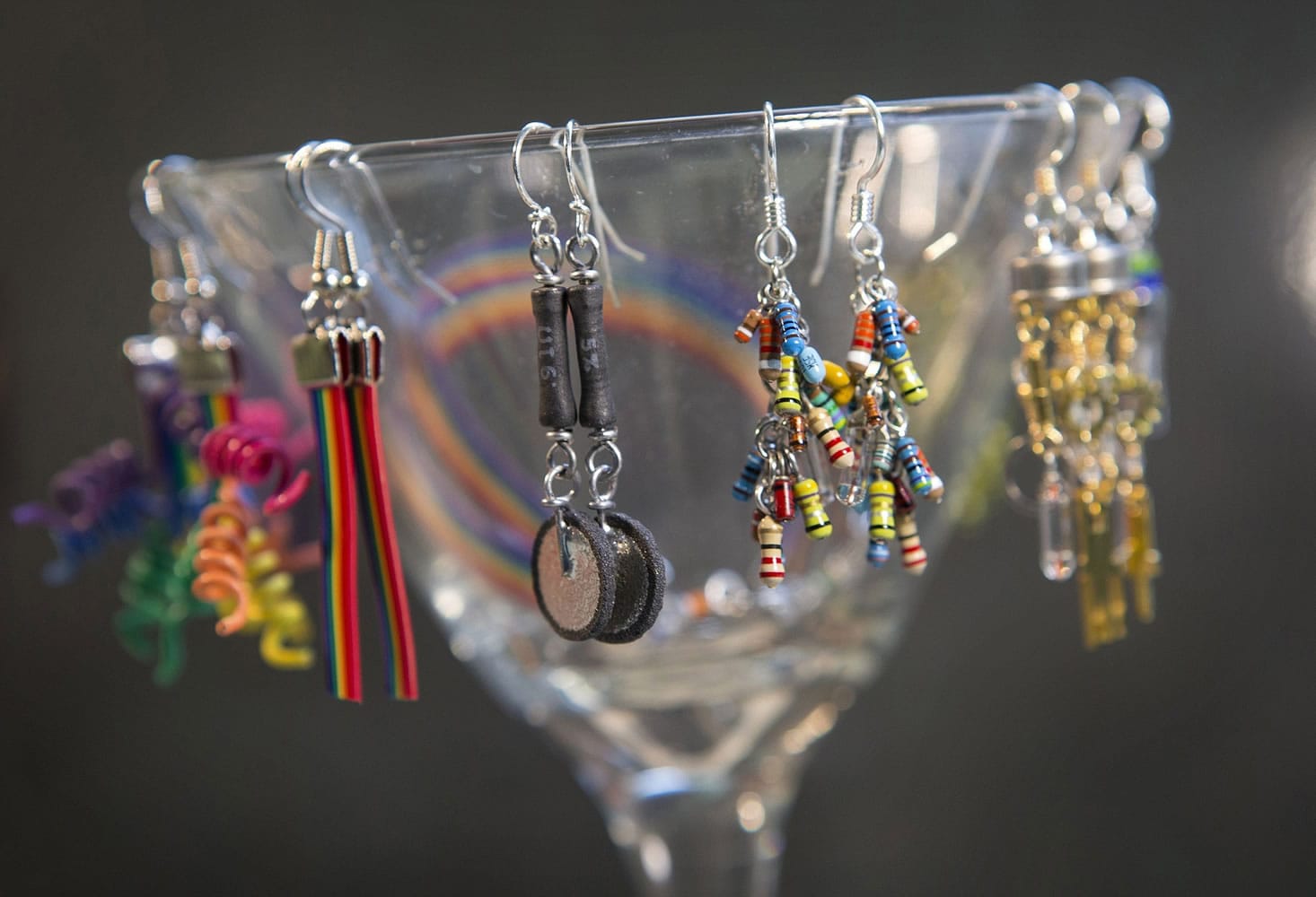 Some of the earrings made by brother and sister team Steve and Susan Grzadzielewski and Steve's daughter, Claire Montgomery.