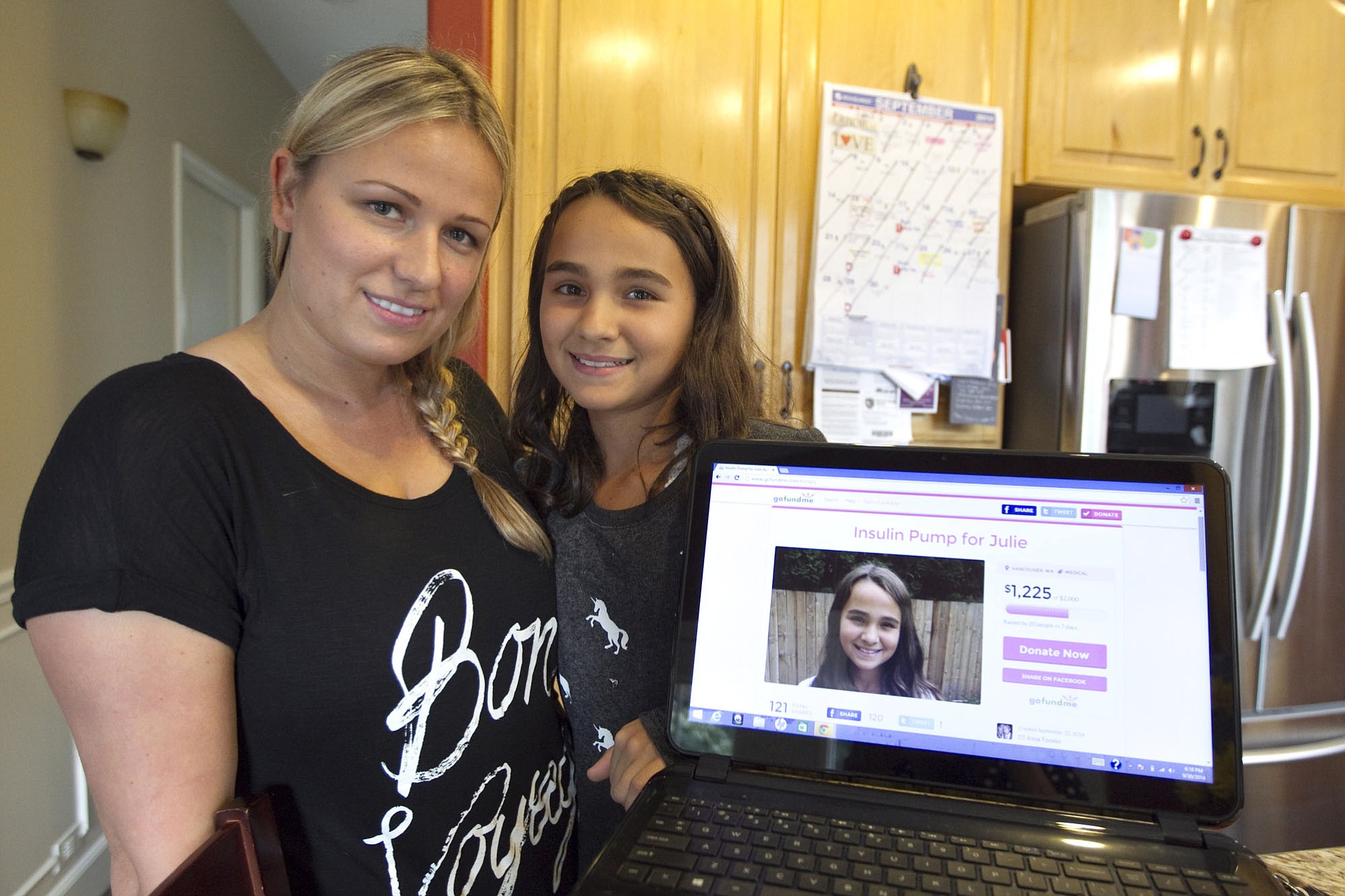 Irina Razumovsky, left, and her daughter Julie Mourao, 10, raised $2,300 through a crowdfunding website to purchase an insulin pump for Julie, to help the Vancouver girl manage her Type 1 diabetes.