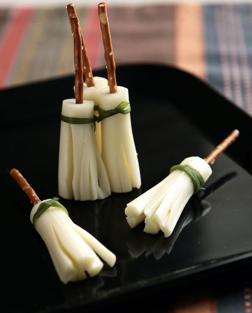 Try these broomsticks made from pretzel sticks and string cheese.
