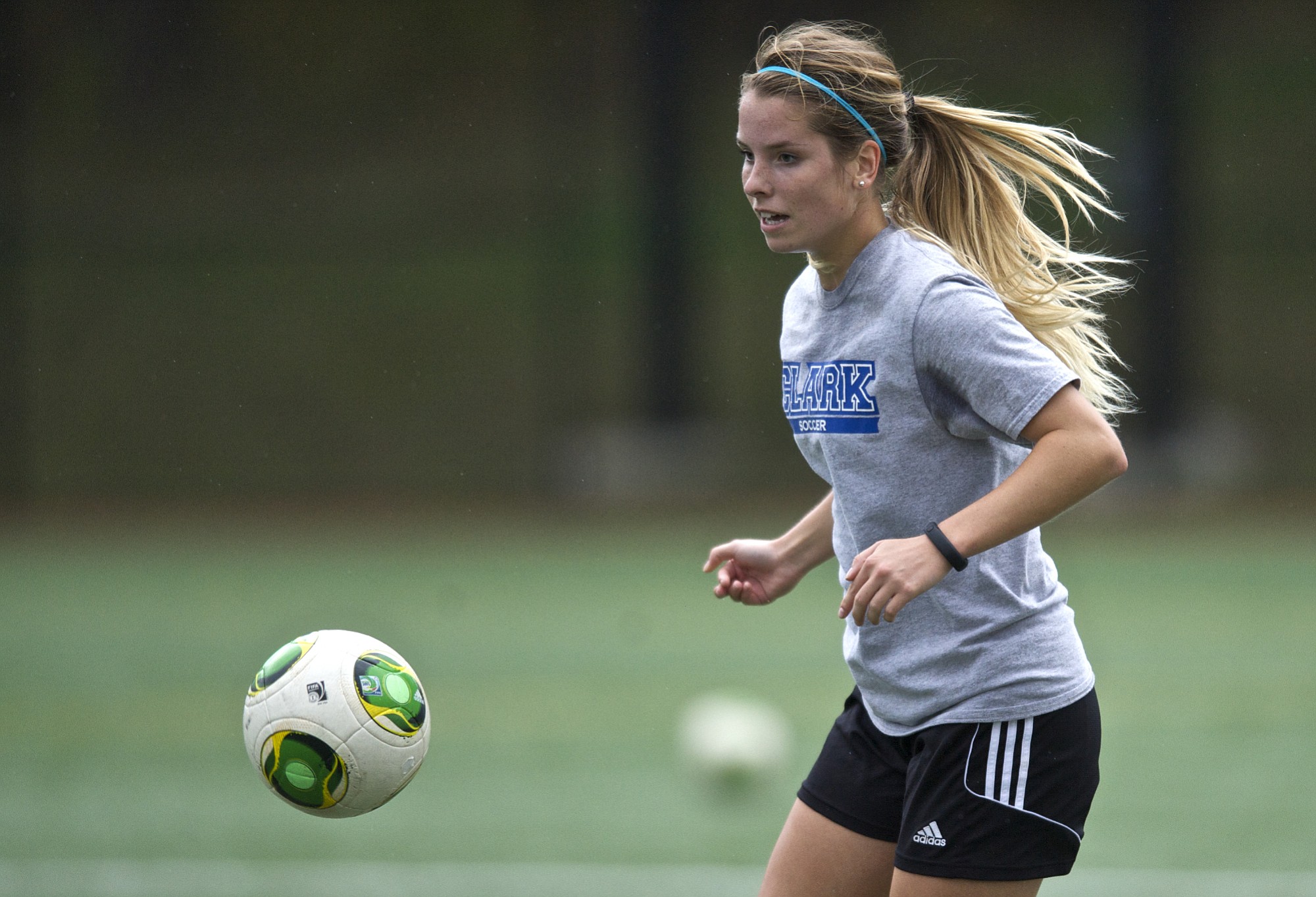 Clark College's Brenna Bogle practices with the team at Luke Jensen Sports Park on Tuesday November 4, 2014.