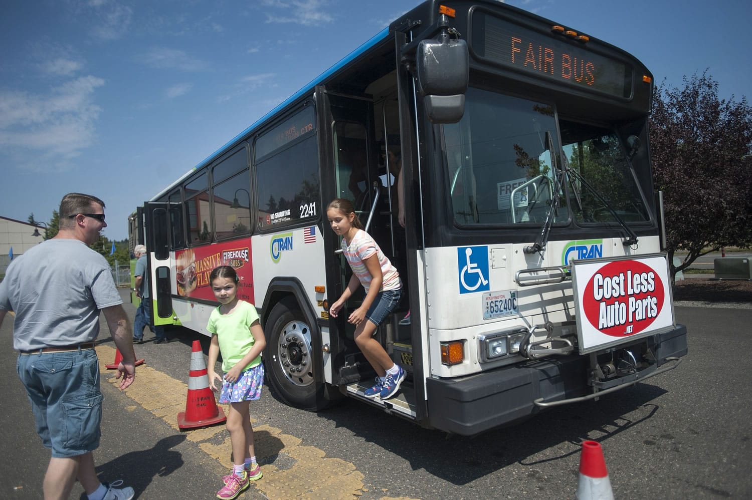 A C-Tran bus drops off passengers at the Clark County Fair in Ridgefield on Wednesday.