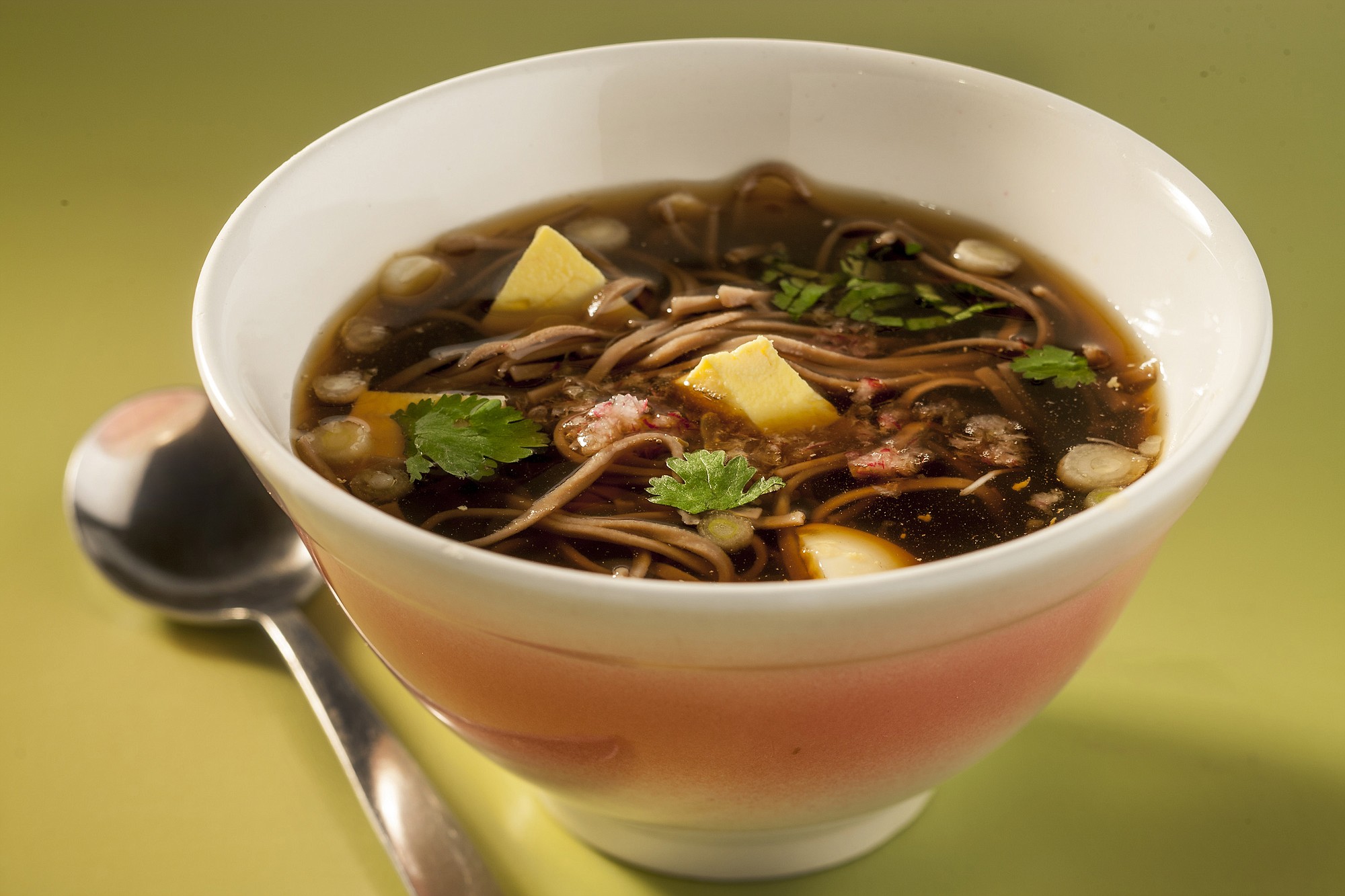 Tsuyu is a simple soup of dashi, mirin and soy sauce.