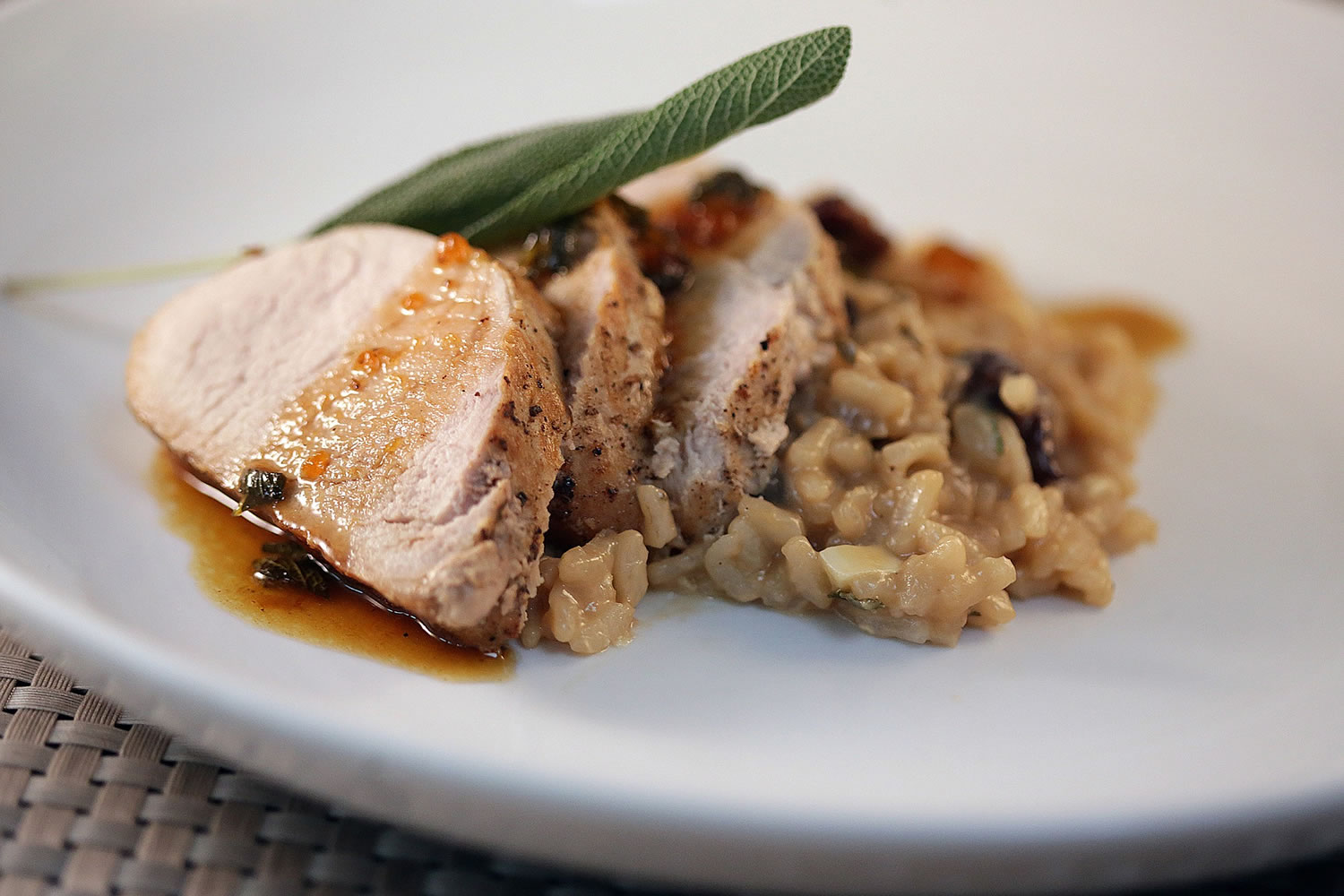 Beer-glazed Pork Tenderloin with Michigan Cherry Risotto makes an elegant fall dinner party meal.