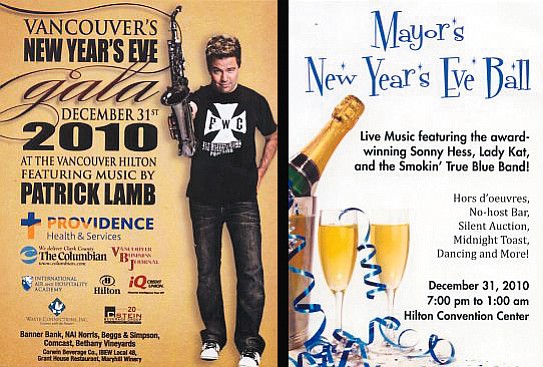The Mayor's New Year's Eve Ball, hosted by Tim Leavitt, and the Vancouver New Year's Eve Gala, hosted by the Clark County Rotary Foundation and attended by former Mayor Royce Pollard, will both be at the Hilton Vancouver Washington.
