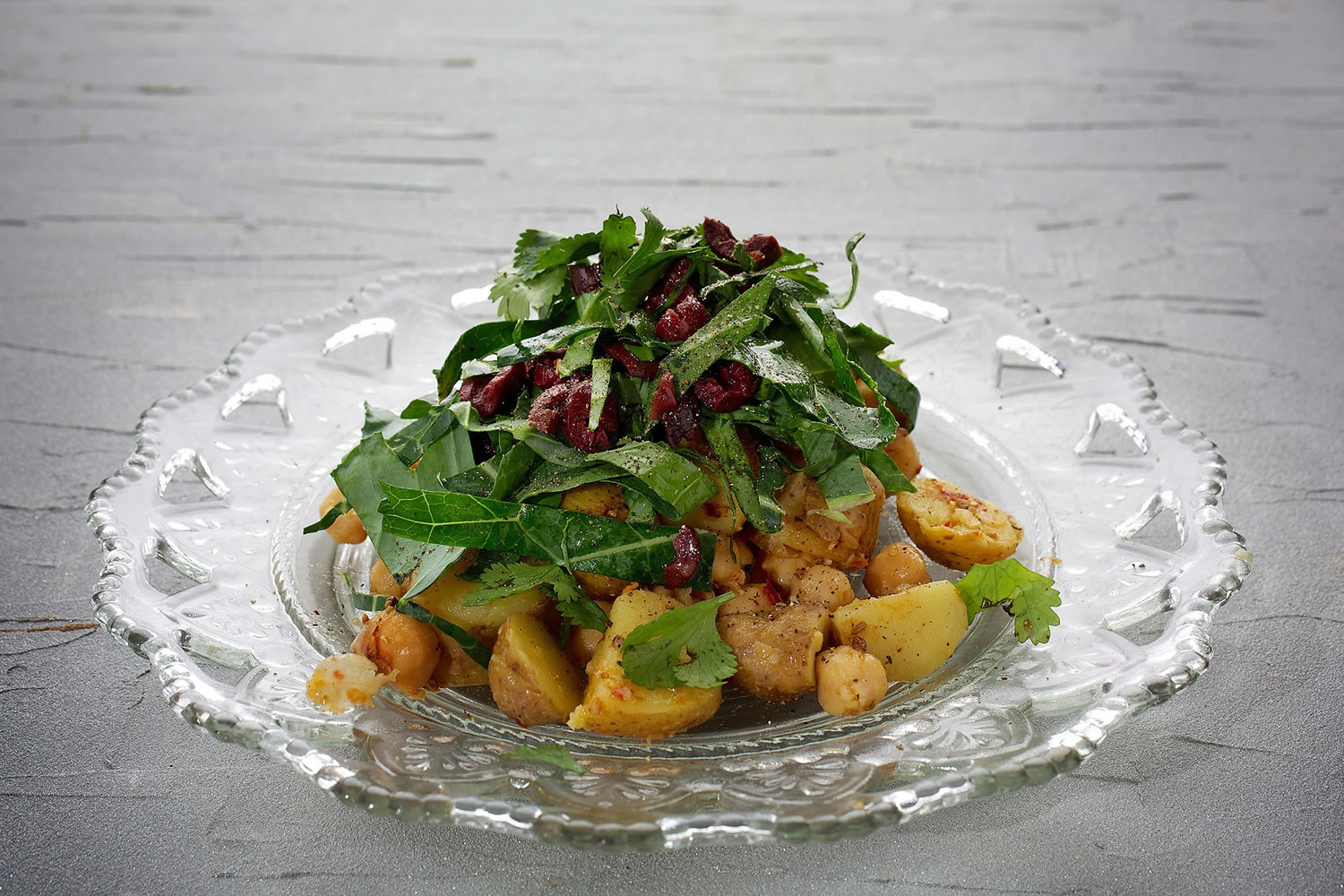 Collard Green, Potato and Chickpea Salad With Spiced Lemon Dressing.