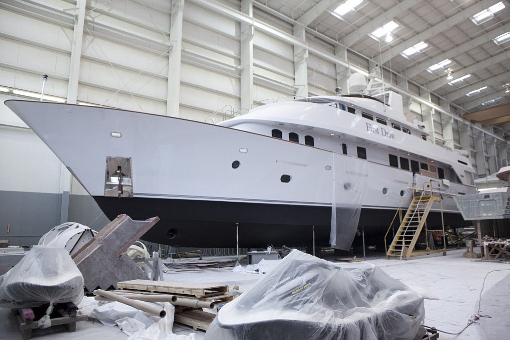 The 120-foot motor yacht Quick Draw was built at Christensen Shipyards in Vancouver in 1995 and refurbished in 2011.
